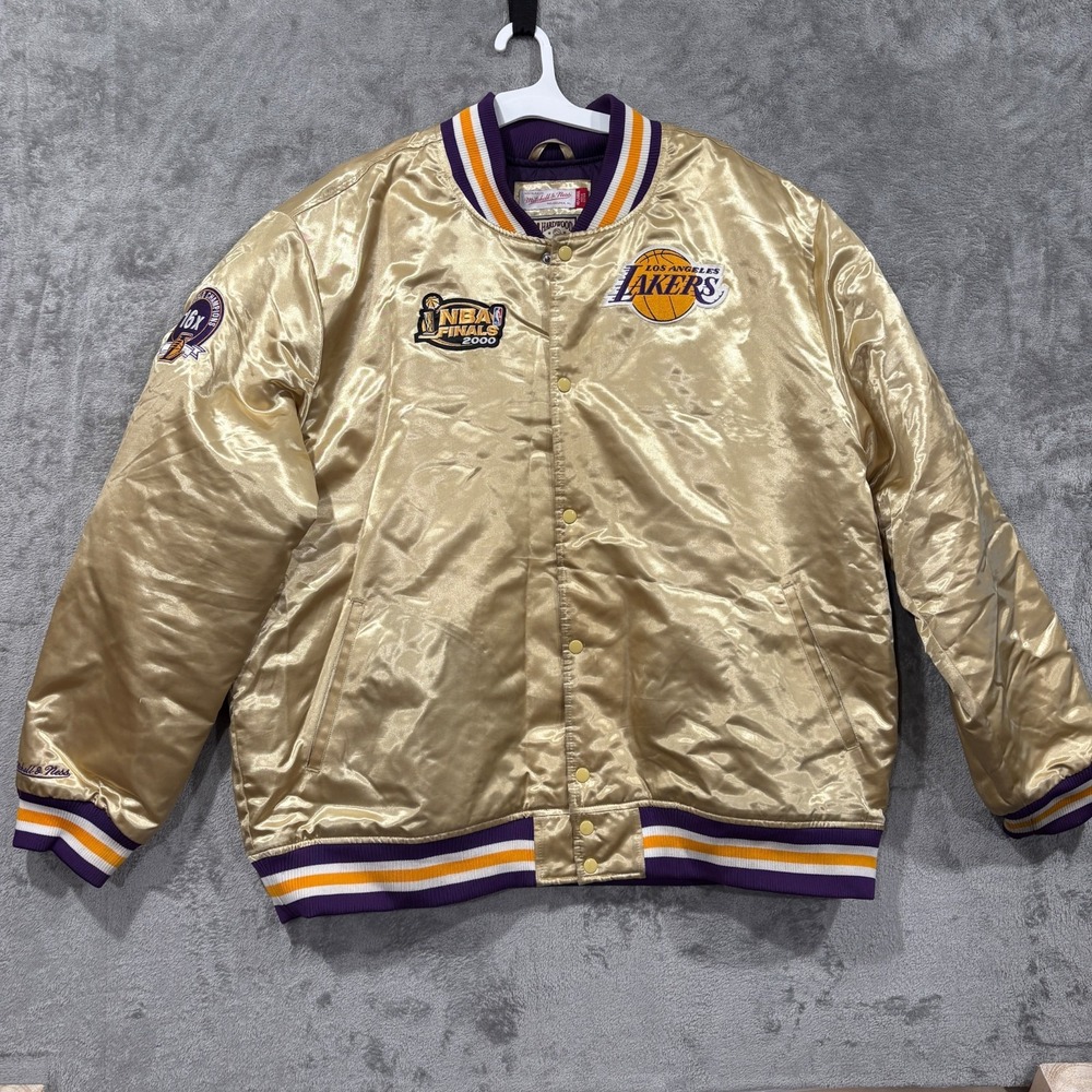 4XL Mitchell & Ness HWC Los Angeles Lakers Gold Satin Bomber Jacket Men's NBA